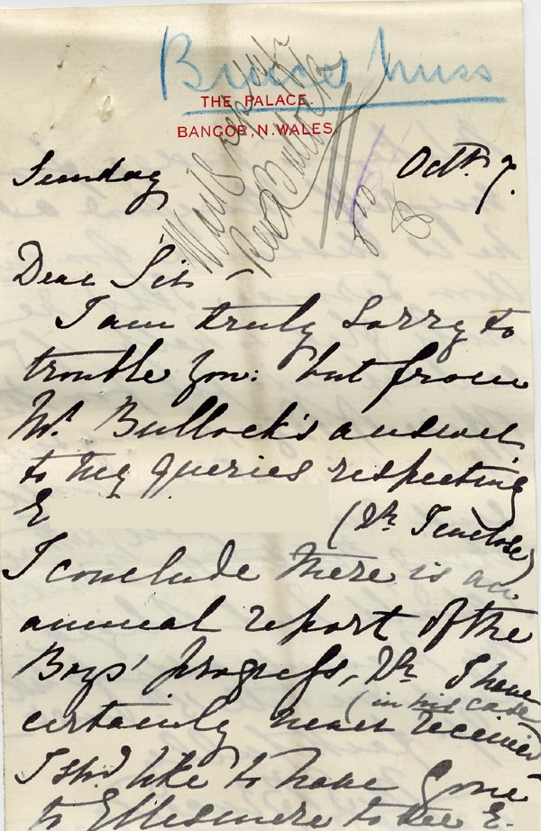 Large size image of Case 517 11. Letter from Miss M.S. Bruce  7 October 1888
 page 1
