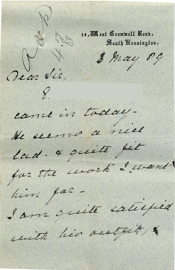 Large size image of Case 517 23. Letter from Emily Jackson  3 May 1889
 page 1