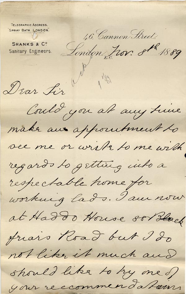 Large size image of Case 517 26. Letter from E.  8 November 1889
 page 1