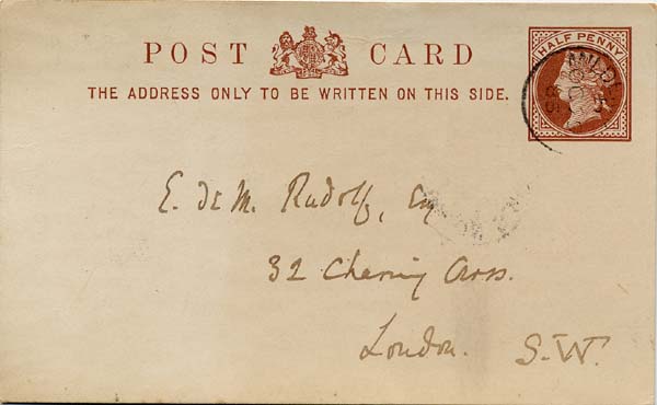 Large size image of Case 542 7. Card from Revd B. acknowledging F's admission  29 October 1885
 page 1