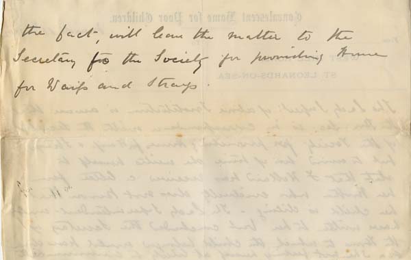Large size image of Case 542 11. Letter from the Convalescent Home requesting that the Waifs and Strays' Society let F's mother know that her daughter is unlikely to survive  11 March 1892
 page 2