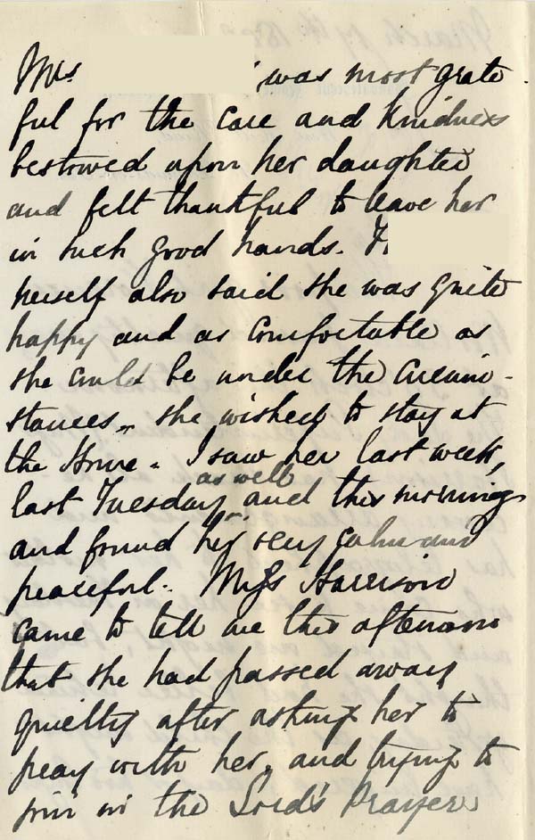 Large size image of Case 542 13. Letter from the Convalescent Home about F's death  17 March 1892
 page 2