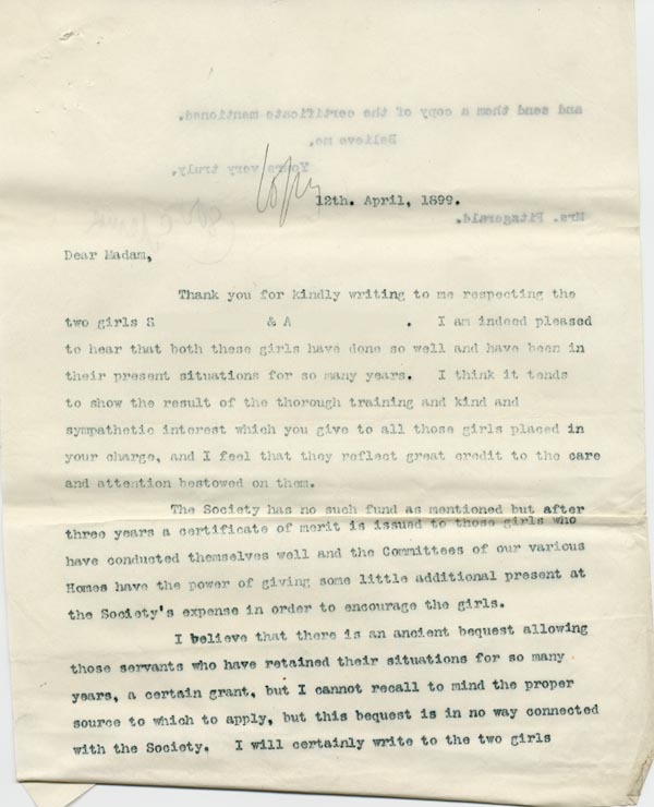 Large size image of Case 795 6. Letter from Revd E. Rudolf praising A. and mentioning a certificate of merit  12 April 1899
 page 1