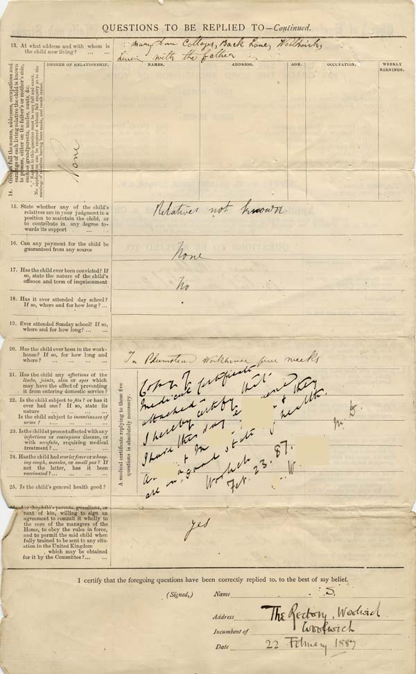 Large size image of Case 941 1. Application to Waifs and Strays' Society for A.  22 February 1887
 page 2