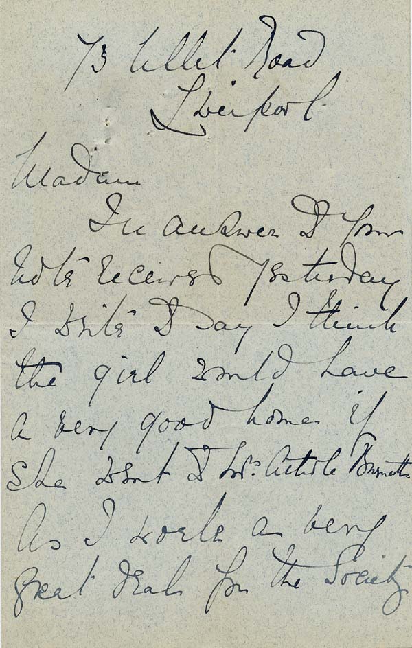 Large size image of Case 941 27. Letter from Beatrice Lockett in Liverpool.  This may have been misfiled, it does not seem to belong to this case  29 March 1896
 page 1