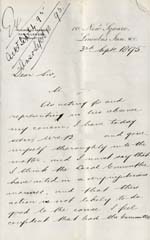 Image of Case 942 21. Letter from Lincoln's Inn about M's theft  3 September 1895
 page 1