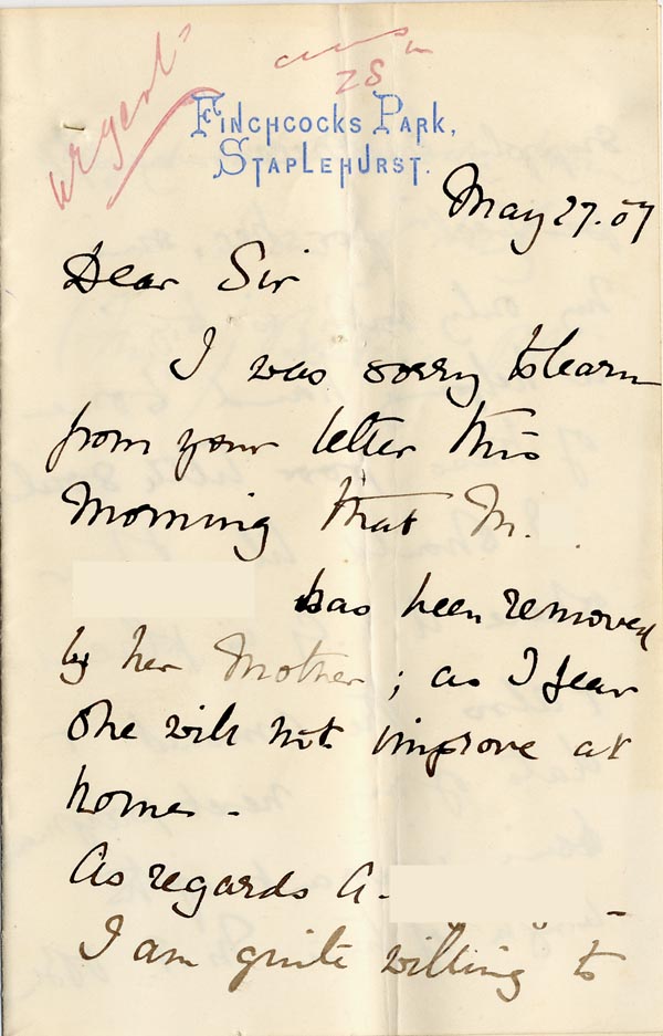 Large size image of Case 1024 9. Letter from Miss Blair  27 May 1887
 page 1