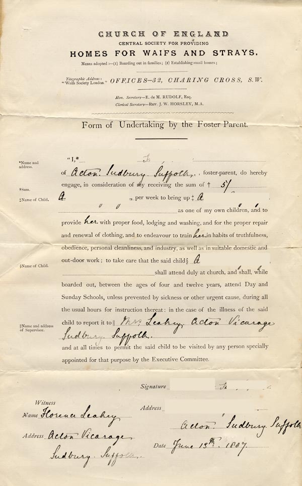 Large size image of Case 1024 13. Form for Undertaking by the Foster Parent  13 June 1887
 page 1