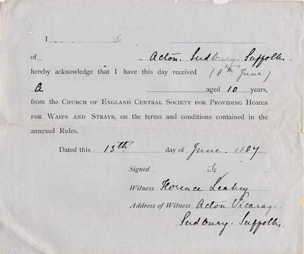 Large size image of Case 1024 14. Form of Receipt  13 June 1887
 page 1