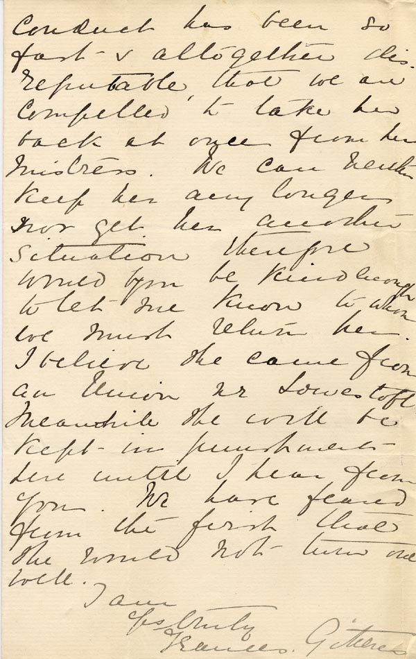 Large size image of Case 1047 6. Letter from Miss Gittens, Industrial Home, Fareham  14 July 1889
 page 2
