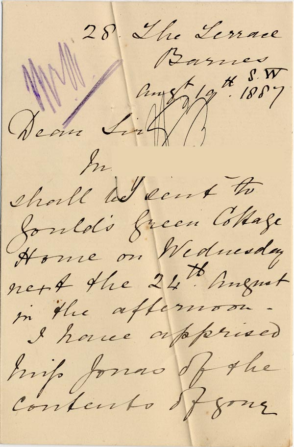 Large size image of Case 1106 5. Letter from the Barnes Ladies Association 19 August 1887
 page 1