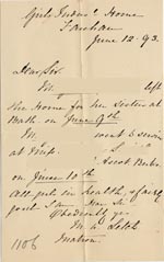 Image of Case 1106 13. Letter from the Girls Industrial Home, Fareham 12 June 1893
 page 1