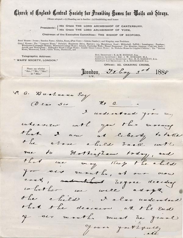 Large size image of Case 1214 6. Letter to E.A. Buchanan 3 February 1888
 page 1