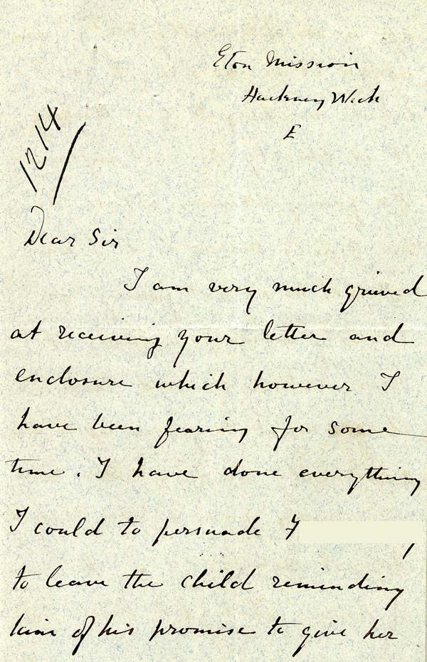Large size image of Case 1214 12. Letter from Eton Mission, Hackney 24 July 1888
 page 1