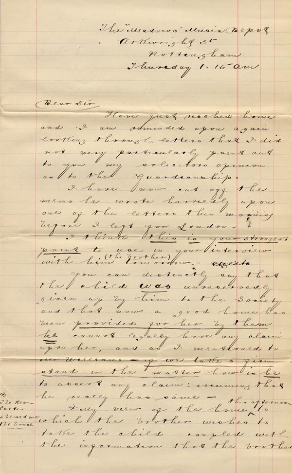 Large size image of Case 1214 16. Letter from adoptive father  c. 23 August 1888
 page 1