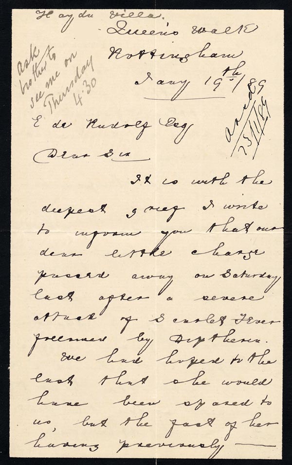 Large size image of Case 1214 20. Letter from adoptive father 19 January 1889 
 page 1