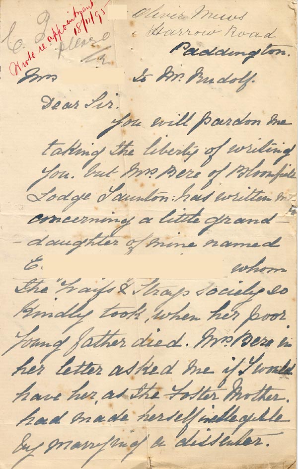 Large size image of Case 1294 8. Letter from E's paternal grandmother  c. 18 November 1895
 page 1