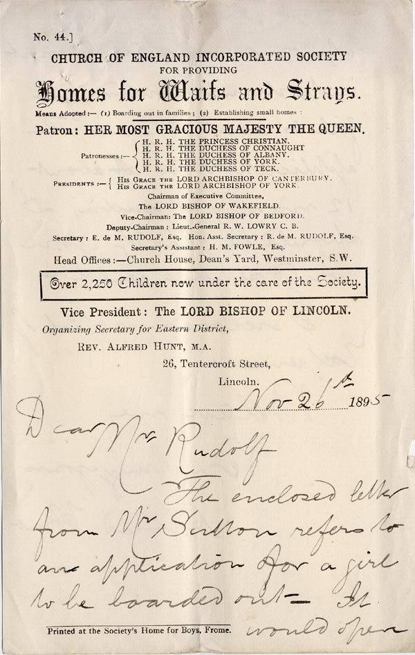 Large size image of Case 1294 10. Letter from Revd Hunt to Revd Edward Rudolf  26 November 1895
 page 1