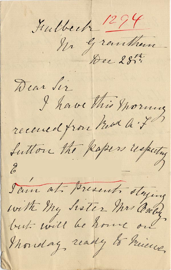 Large size image of Case 1294 15. Letter from Miss Rogers to Revd Edward Rudolf  28 December 1895 
 page 1