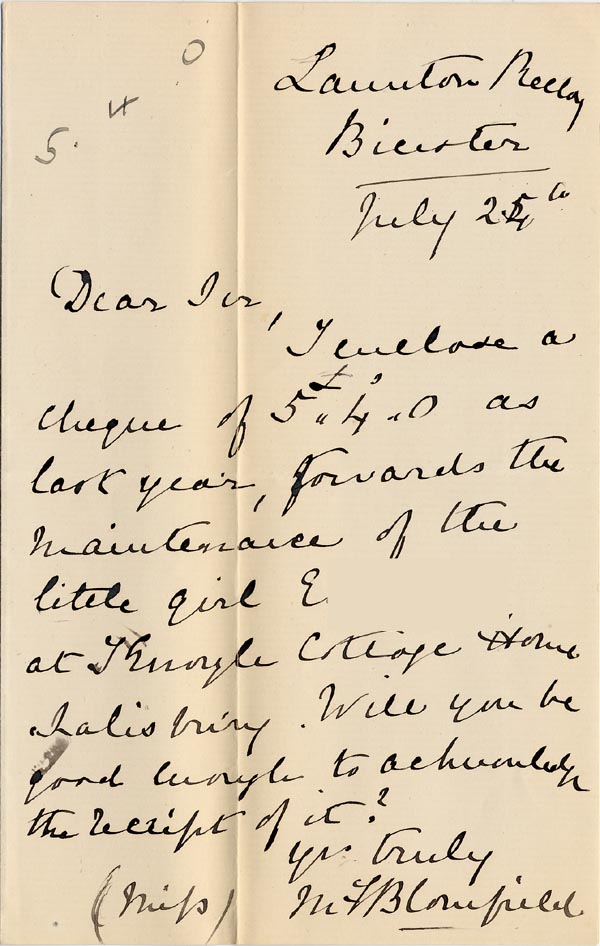 Large size image of Case 1372 10. Letter from Launton Rectory 25 July 1888
 page 1