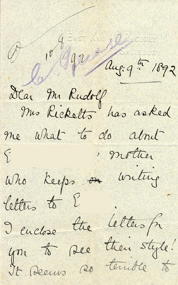 Large size image of Case 1372 13. Letter from Knoyle Cottage 9 August 1892
 page 1