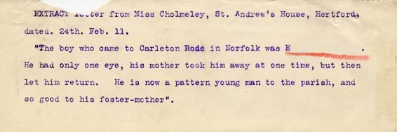 Large size image of Case 2258 14. Extract of a letter from Miss Cholmeley 24 February 1911
 page 1