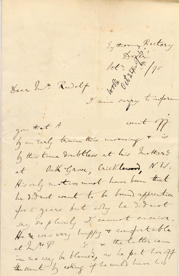 Large size image of Case 2835 7. Letter from Revd Burrows 19 October 1895
 page 1