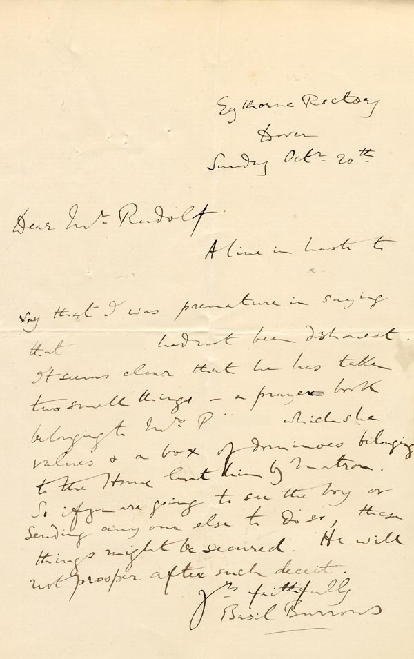 Large size image of Case 2835 8. Letter from Revd Burrows 20 October 1895
 page 1