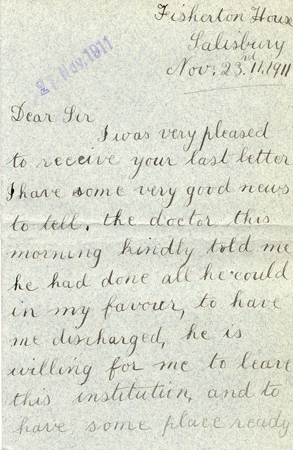 Large size image of Case 3271 43. Letter from F to Edward Rudolf  23 November 1911
 page 1