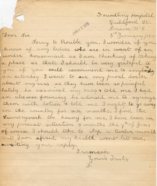 Large size image of Case 3271 56. Letter from F. to Edward Rudolf   3 January 1915
 page 1