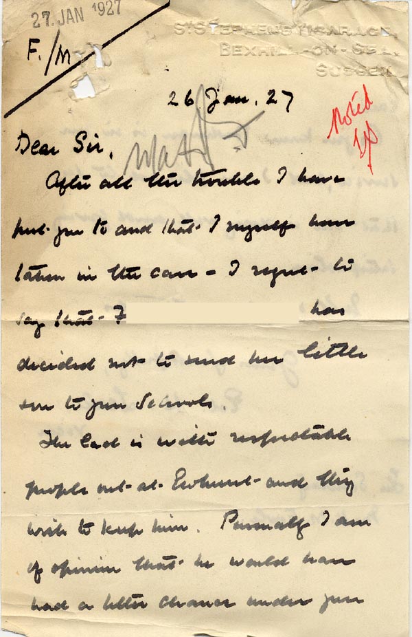 Large size image of Case 3271 61. Letter from F's employer  26 January 1927
 page 1