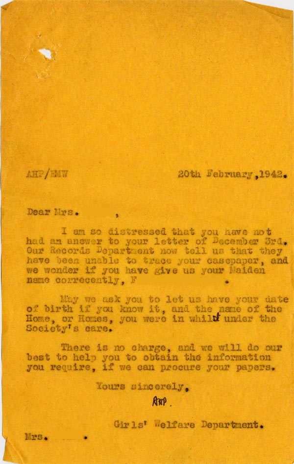 Large size image of Case 3271 63. Letter to F.  20 February 1941
 page 1