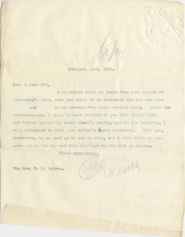 Large size image of Case 3303 4. Letter to Revd W.D. Lawson 14 February 1899
 page 1