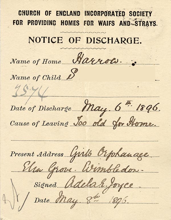 Large size image of Case 3574 5. Notice of Discharge from Harrow 8 May 1896
 page 2