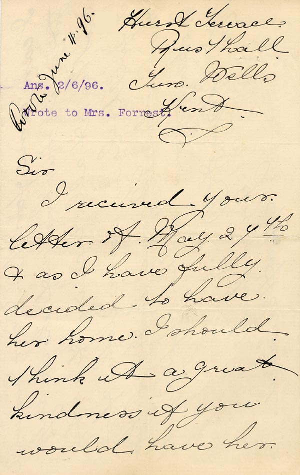 Large size image of Case 3574 7. Letter from S's father c. May 1896
 page 1