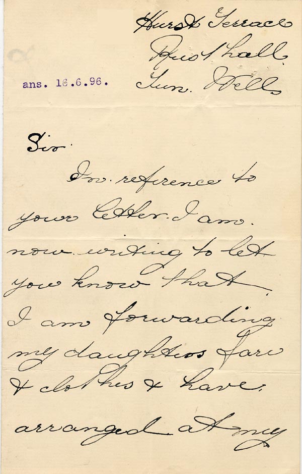 Large size image of Case 3574 10. Letter from S's father c. 15 June 1896
 page 1