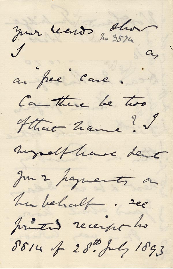 Large size image of Case 3574 13. Letter to Revd Edward Rudolf 16 October 1896
 page 2