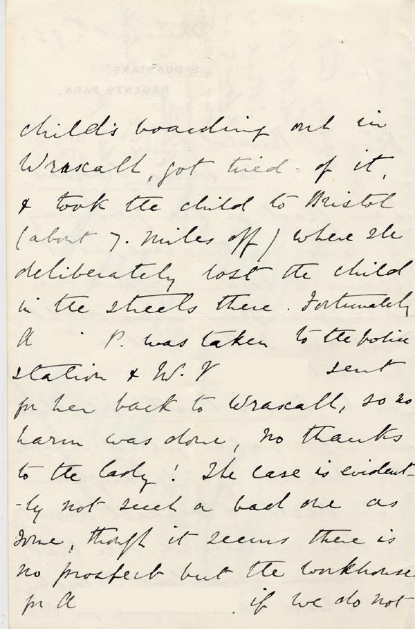Large size image of Case 3583 2. Letter from Miss Gibbs, St. Dunstans 10 March 1893
 page 2