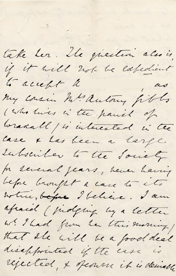 Large size image of Case 3583 2. Letter from Miss Gibbs, St. Dunstans 10 March 1893
 page 3