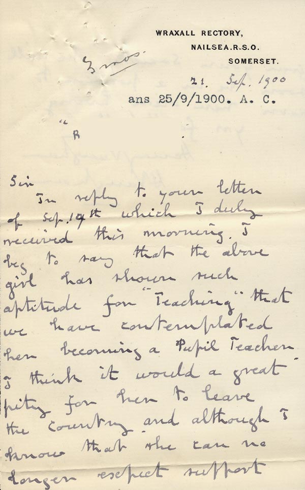 Large size image of Case 3583 7. Letter from Henry Vaughan to Edward Rudolf  21 September 1900
 page 1