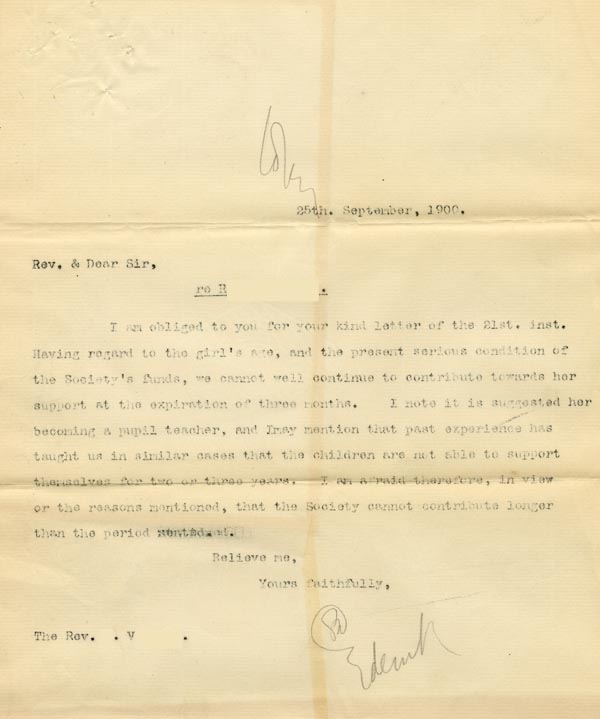 Large size image of Case 3583 8. Copy of letter from Edward Rudolf to Henry Vaughan 25 September 1900
 page 1