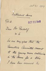 Image of Case 3622 13. Letter from Tattenhall Home 21 October 1909
 page 1