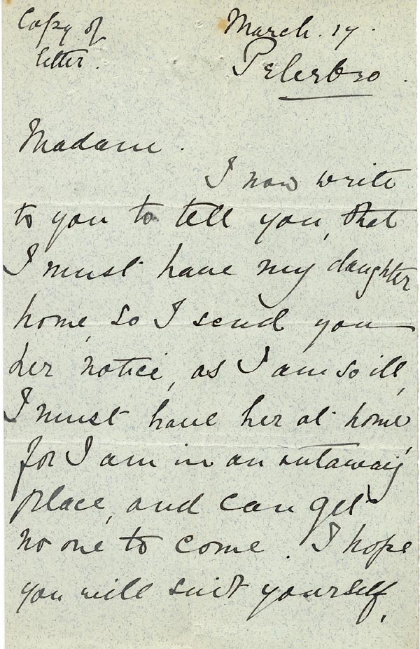 Large size image of Case 3695 3. Copy of letter from E's mother 17 March 1898
 page 1