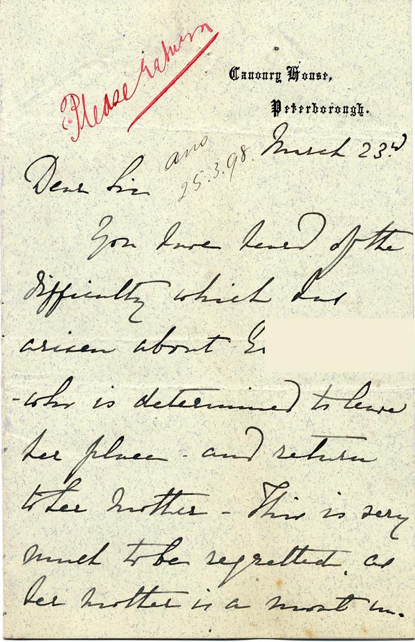 Large size image of Case 3695 5. Letter from E's employer 23 March 1898
 page 1