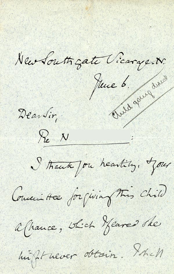 Large size image of Case 3737 4. Letter from New Southgate vicarage 6 June 1893
 page 1