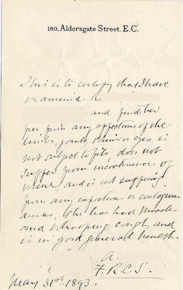 Large size image of Case 3821 2. Letter from Dr A.  31 May 1893
 page 1