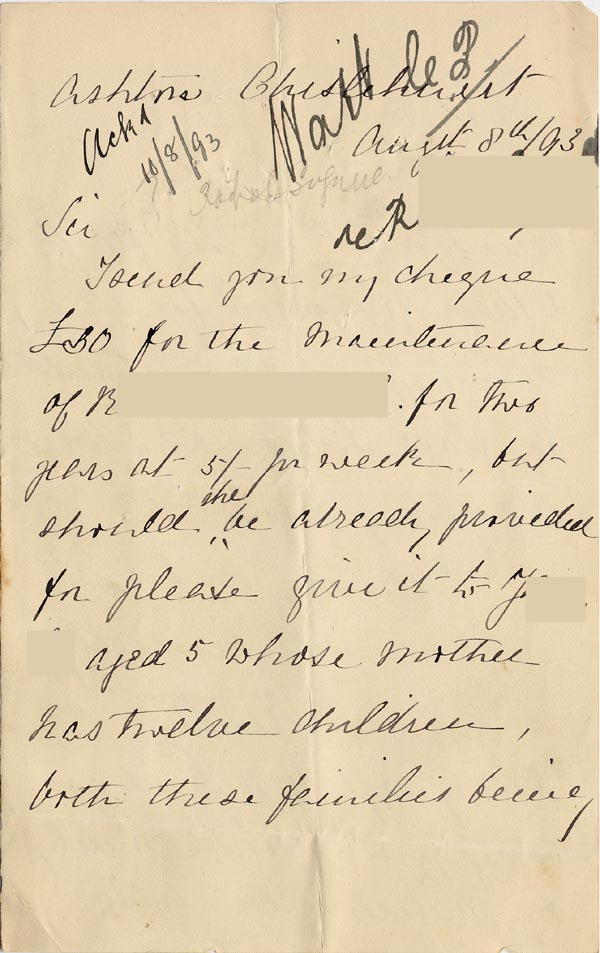 Large size image of Case 3821 4. Letter from Miss S. Freeby 8 August 1893
 page 1