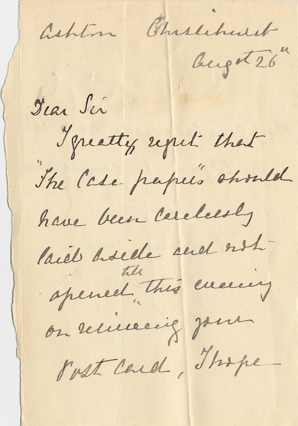 Large size image of Case 3821 6. Letter from Miss S. Freeby 26 August 1893
 page 1