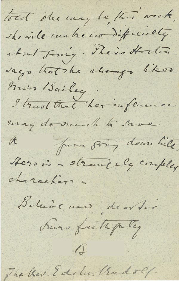 Large size image of Case 3821 13. Letter from Mrs Blatch 12 November 1899
 page 4