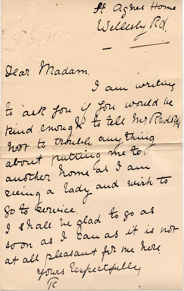 Large size image of Case 3821 17. Letter from R. to Mrs Pereira  c. September 1901
 page 1